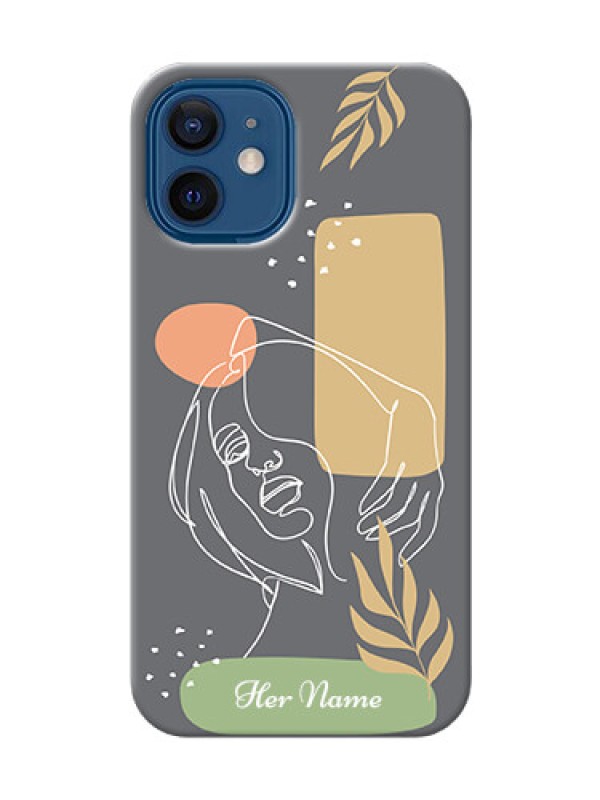 Custom iPhone 12 Mini Phone Back Covers: Gazing Woman line art Design