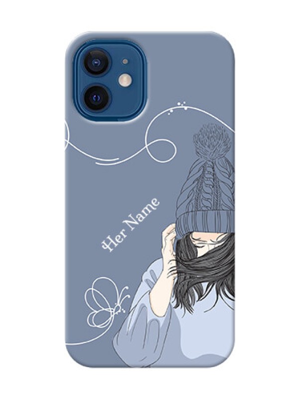 Custom iPhone 12 Mini Custom Mobile Case with Girl in winter outfit Design