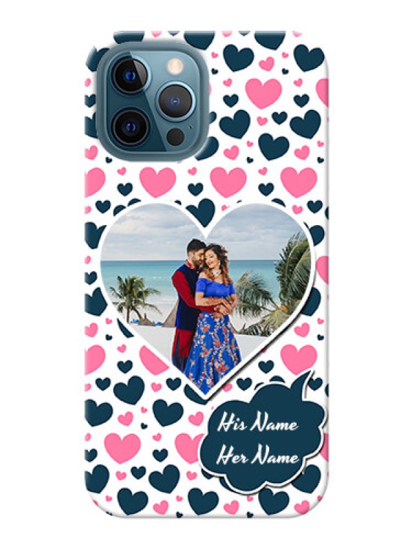 Custom iPhone 12 Pro Max Mobile Covers Online: Pink & Blue Heart Design