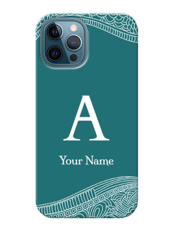 Custom iPhone 12 Pro Max Mobile Back Covers: line art pattern with custom name Design
