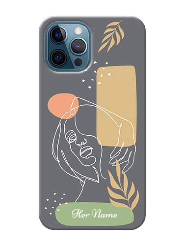 Custom iPhone 12 Pro Phone Back Covers: Gazing Woman line art Design