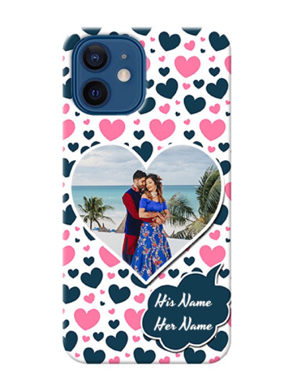 Custom iPhone 12 Mobile Covers Online: Pink & Blue Heart Design