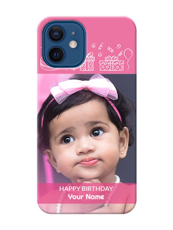 Custom iPhone 12 Custom Mobile Cover with Birthday Line Art Design