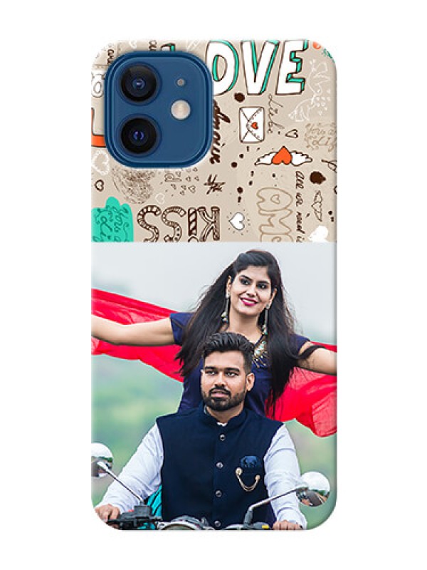 Custom iPhone 12 Personalised mobile covers: Love Doodle Pattern 