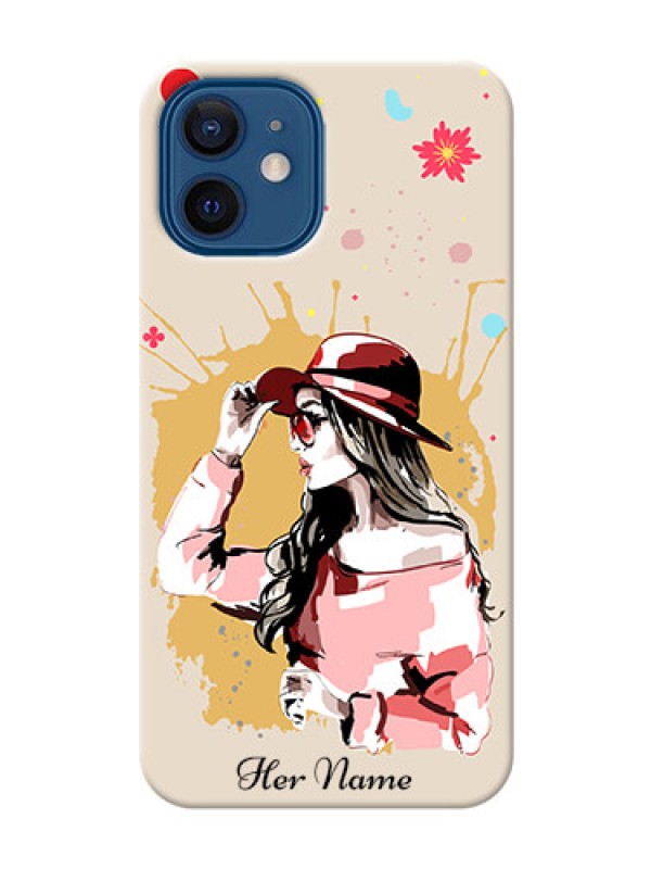 Custom iPhone 12 Back Covers: Women with pink hat Design