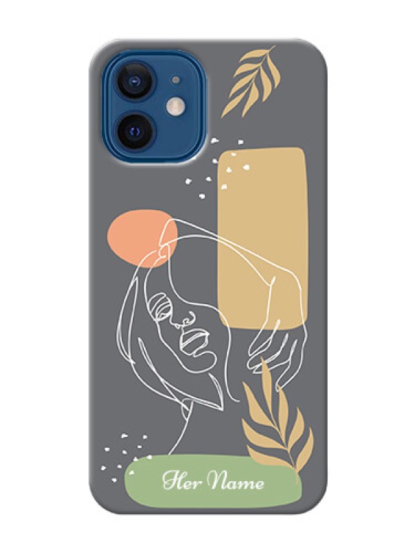 Custom iPhone 12 Phone Back Covers: Gazing Woman line art Design