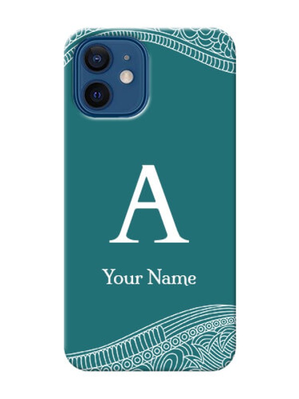 Custom iPhone 12 Mobile Back Covers: line art pattern with custom name Design