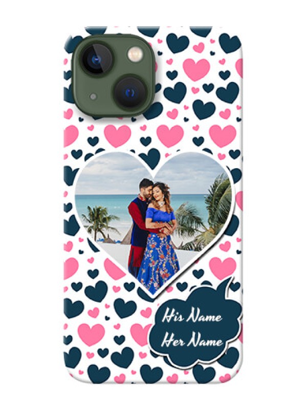 Custom iPhone 13 Mini Mobile Covers Online: Pink & Blue Heart Design
