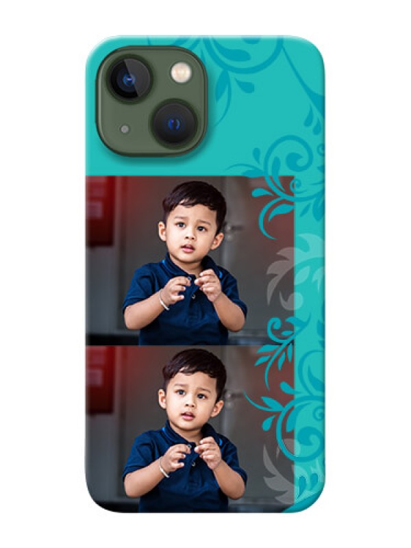 Custom iPhone 13 Mini Mobile Cases with Photo and Green Floral Design 