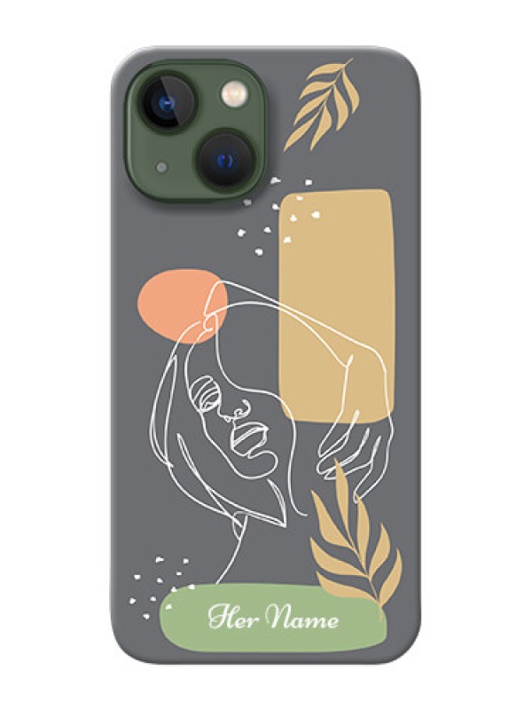 Custom iPhone 13 Mini Phone Back Covers: Gazing Woman line art Design