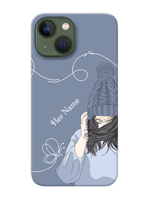 Custom iPhone 13 Mini Custom Mobile Case with Girl in winter outfit Design