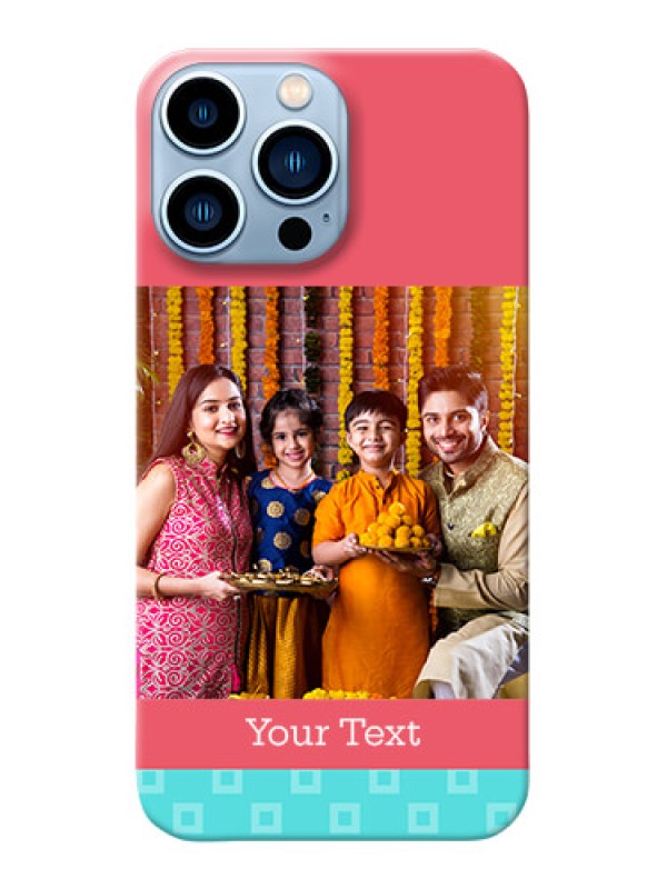 Custom iPhone 13 Pro Max Mobile Back Covers: Peach & Blue Color Design