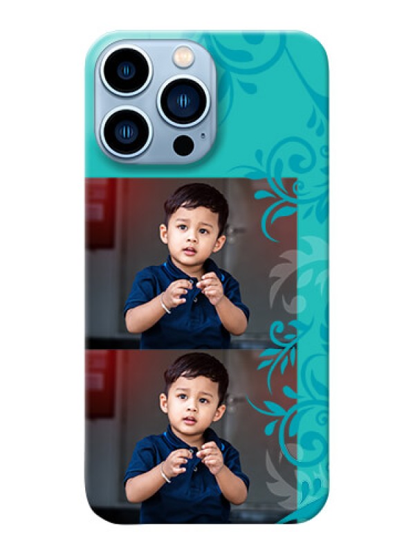 Custom iPhone 13 Pro Max Mobile Cases with Photo and Green Floral Design 