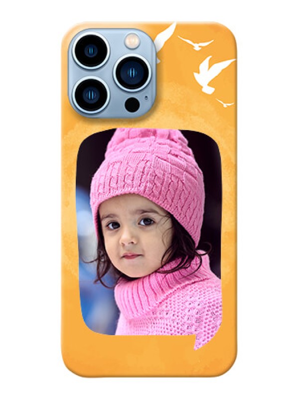 Custom iPhone 13 Pro Max Phone Covers: Water Color Design with Bird Icons