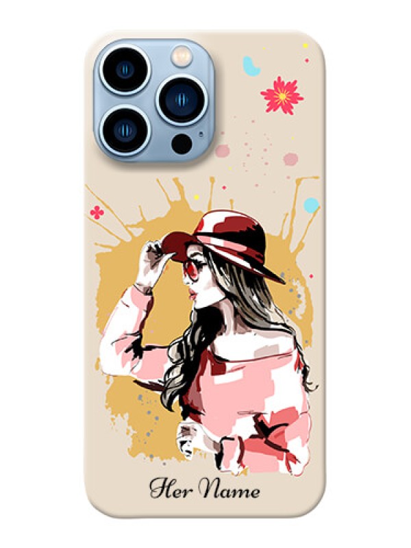 Custom iPhone 13 Pro Max Back Covers: Women with pink hat Design