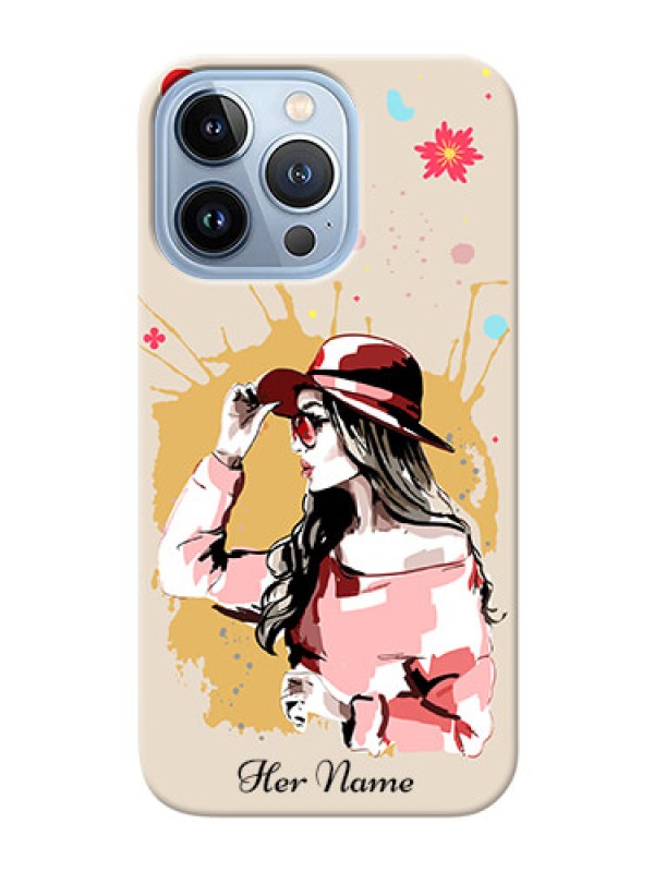 Custom iPhone 13 Pro Back Covers: Women with pink hat Design