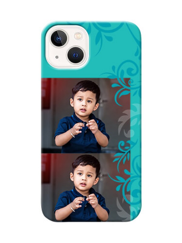 Custom iPhone 14 Plus Mobile Cases with Photo and Green Floral Design 