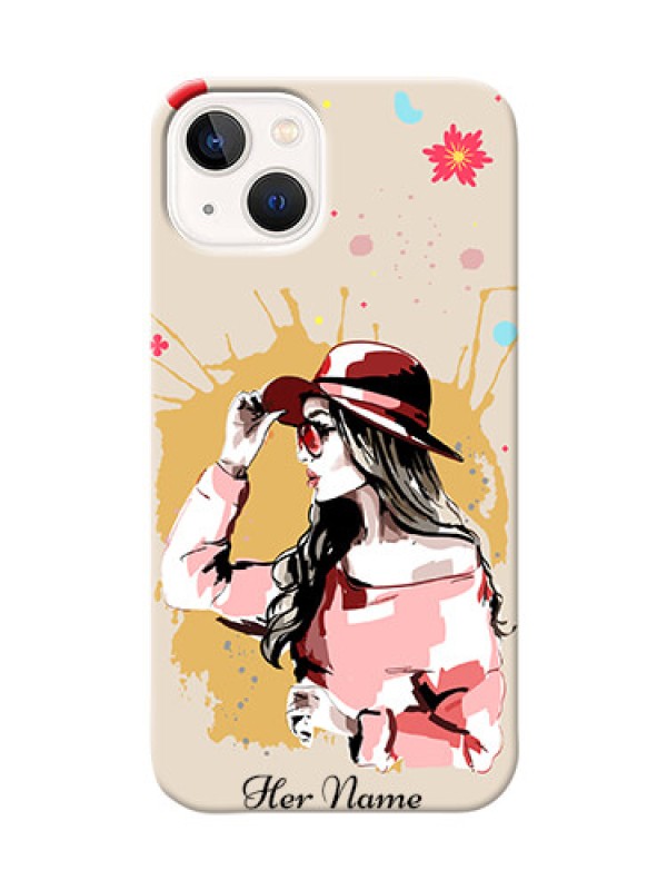 Custom iPhone 14 Plus Back Covers: Women with pink hat Design