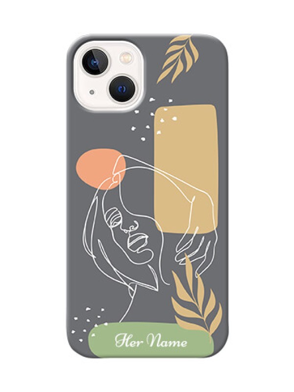 Custom iPhone 14 Plus Phone Back Covers: Gazing Woman line art Design