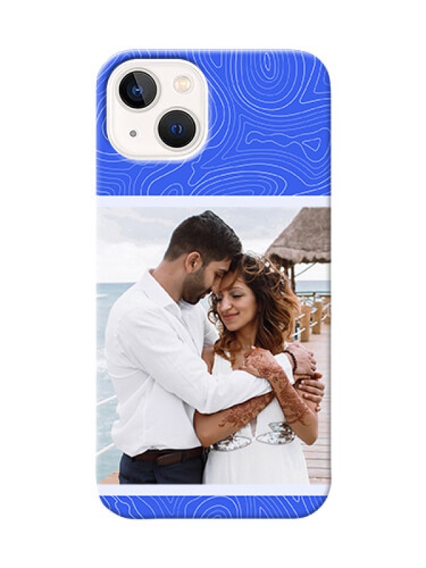 Custom iPhone 14 Plus Mobile Back Covers: Curved line art with blue and white Design