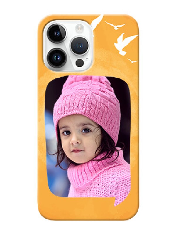 Custom iPhone 14 Pro Max Phone Covers: Water Color Design with Bird Icons