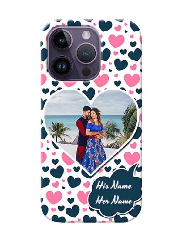 Custom iPhone 14 Pro Mobile Covers Online: Pink & Blue Heart Design