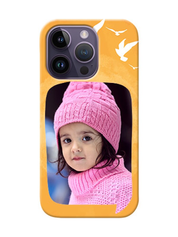 Custom iPhone 14 Pro Phone Covers: Water Color Design with Bird Icons