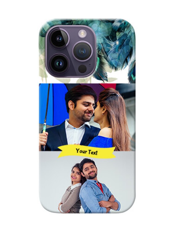 Custom iPhone 14 Pro Phone Cases: Image with Boho Peacock Feather Design