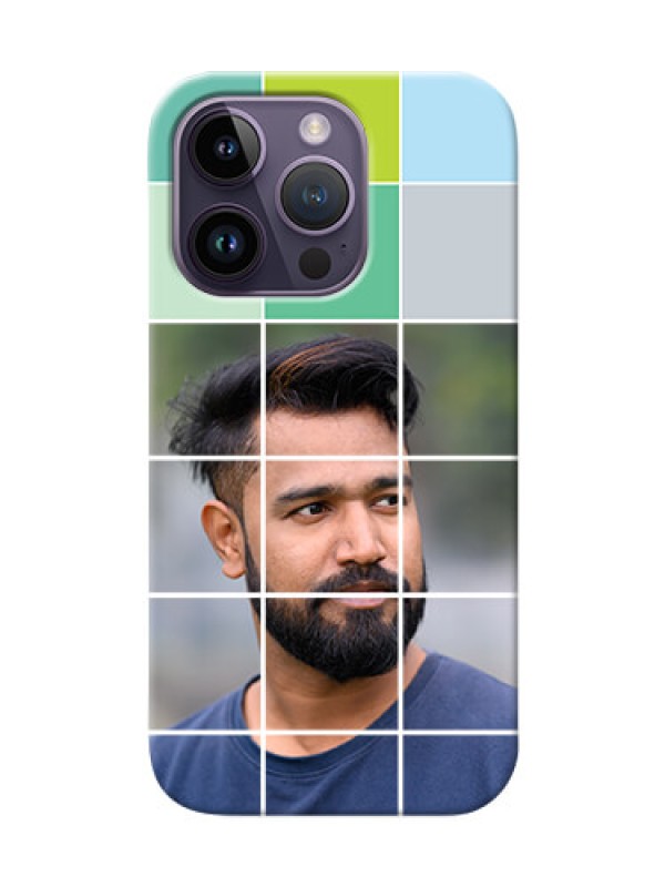 Custom iPhone 14 Pro personalised phone covers with white box pattern 