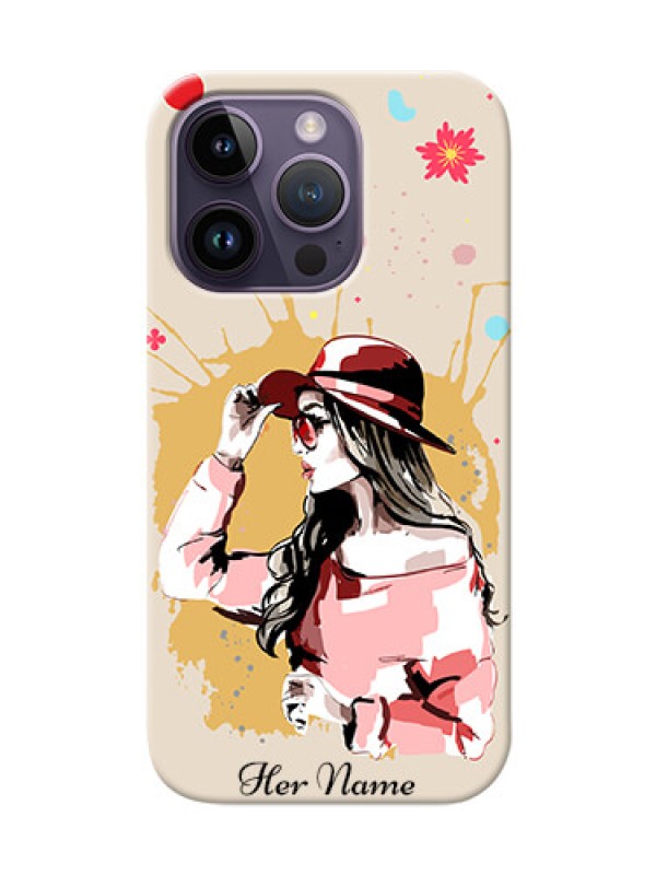 Custom iPhone 14 Pro Back Covers: Women with pink hat Design