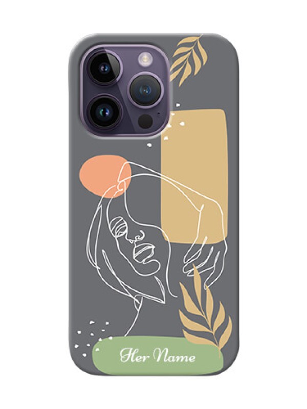 Custom iPhone 14 Pro Phone Back Covers: Gazing Woman line art Design
