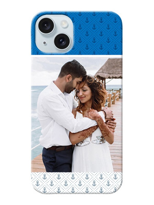 Custom iPhone 15 Plus Mobile Phone Covers: Blue Anchors Design