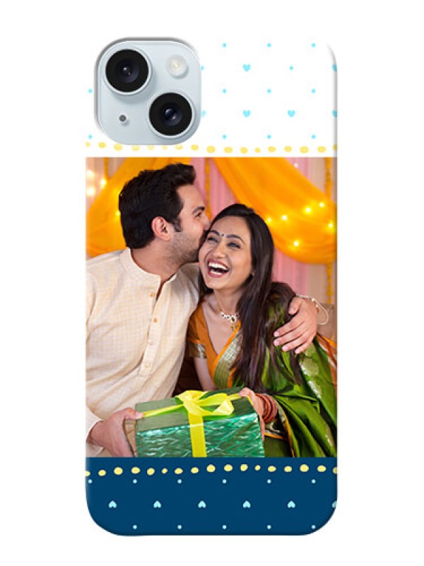 Custom iPhone 15 Plus Phone Covers: White and Blue Abstract Design