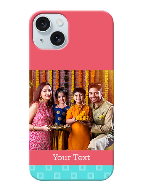 Custom iPhone 15 Plus Mobile Back Covers: Peach & Blue Color Design