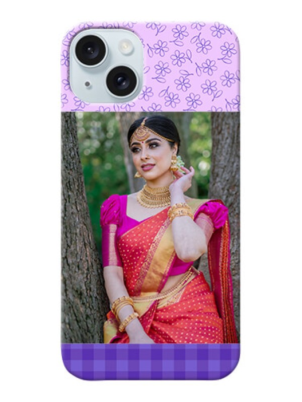 Custom iPhone 15 Plus Mobile Cases: Purple Floral Design