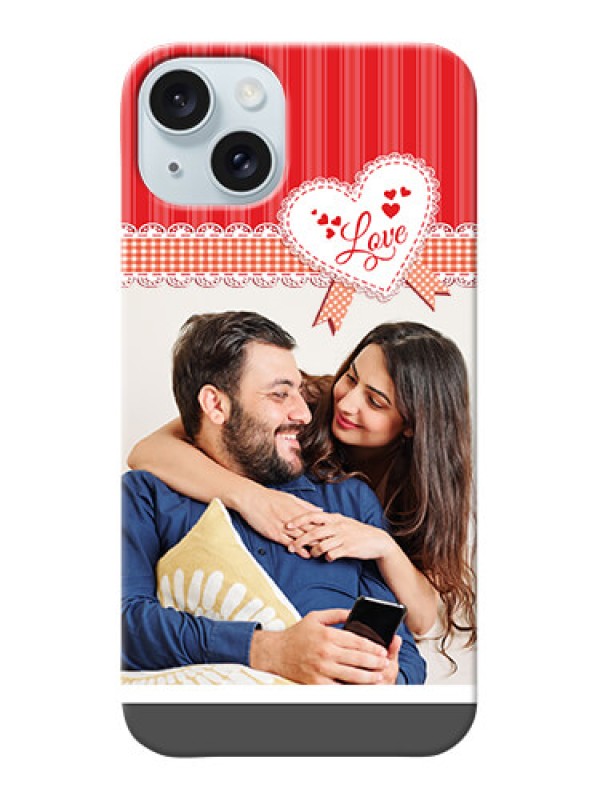 Custom iPhone 15 Plus phone cases online: Red Love Pattern Design