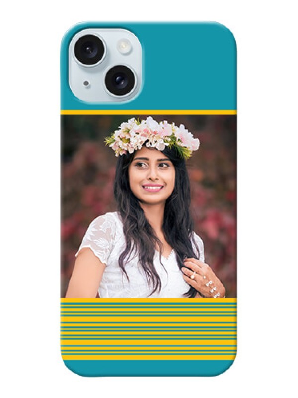 Custom iPhone 15 Plus personalized phone covers: Yellow & Blue Design