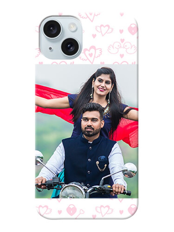 Custom iPhone 15 Plus personalized phone covers: Pink Flying Heart Design