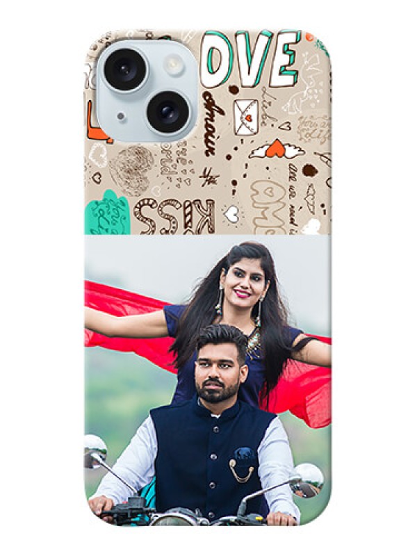 Custom iPhone 15 Plus Personalised mobile covers: Love Doodle Pattern