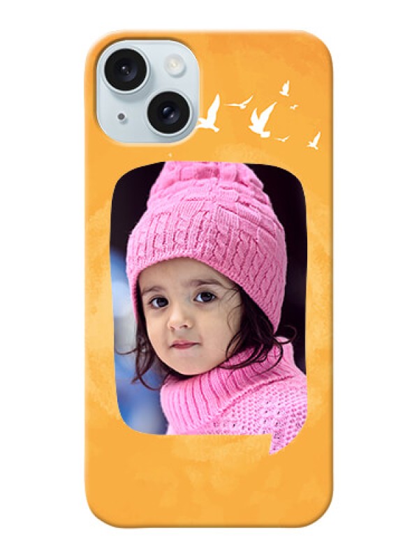 Custom iPhone 15 Plus Phone Covers: Water Color Design with Bird Icons