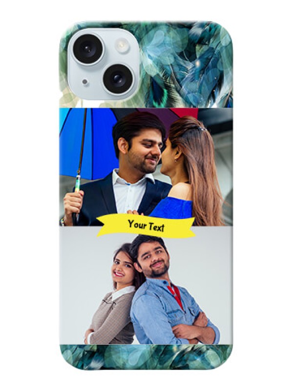 Custom iPhone 15 Plus Phone Cases: Image with Boho Peacock Feather Design