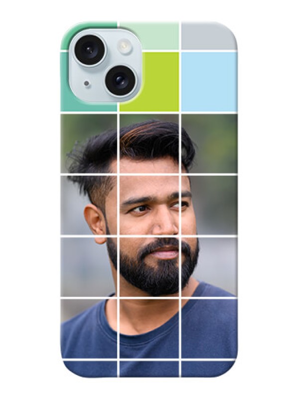 Custom iPhone 15 Plus personalised phone covers with white box pattern