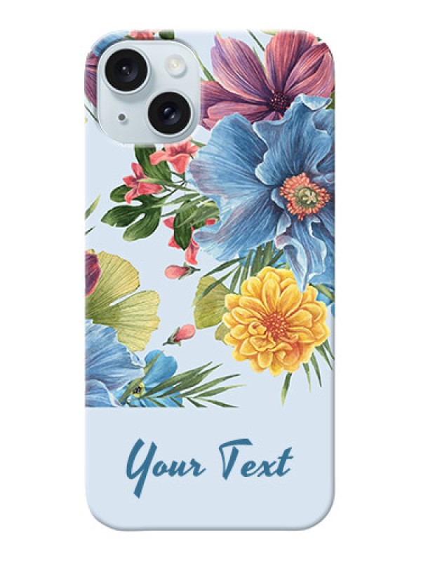 Custom iPhone 15 Plus Custom Mobile Case with Stunning Watercolored Flowers Painting Design
