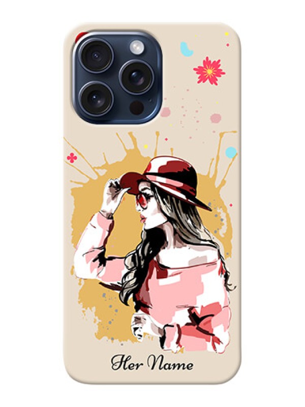 Custom iPhone 15 Pro Max Photo Printing on Case with Women with pink hat Design