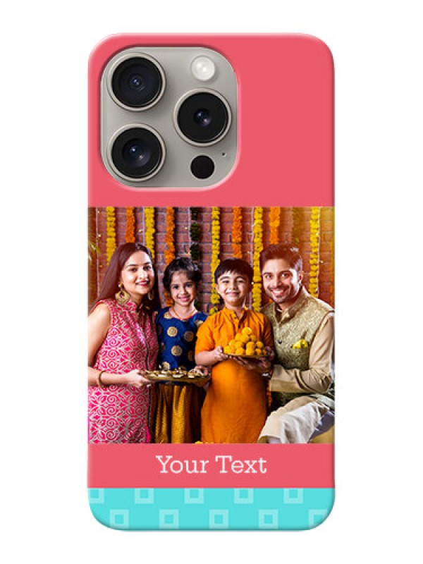 Custom iPhone 15 Pro Mobile Back Covers: Peach & Blue Color Design