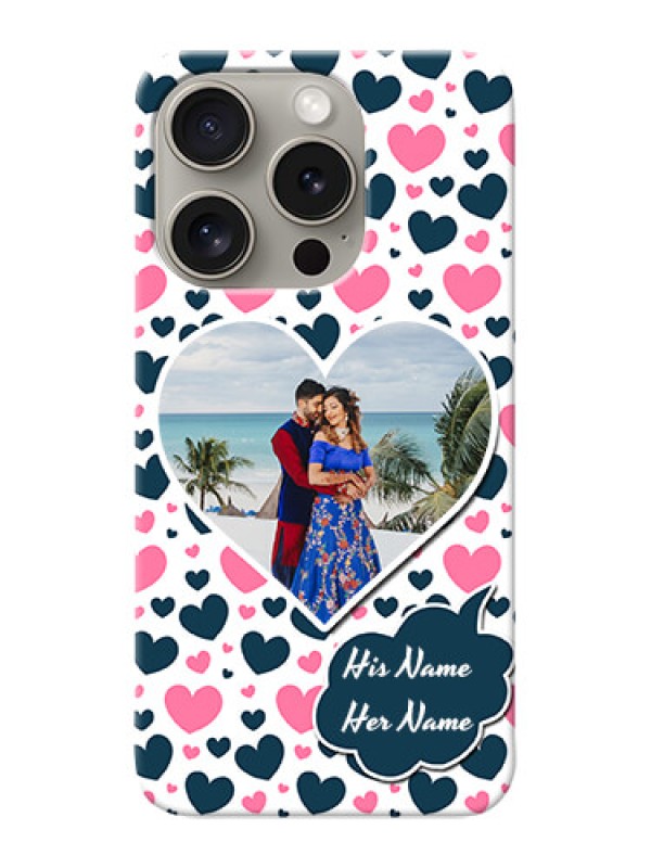 Custom iPhone 15 Pro Mobile Covers Online: Pink & Blue Heart Design