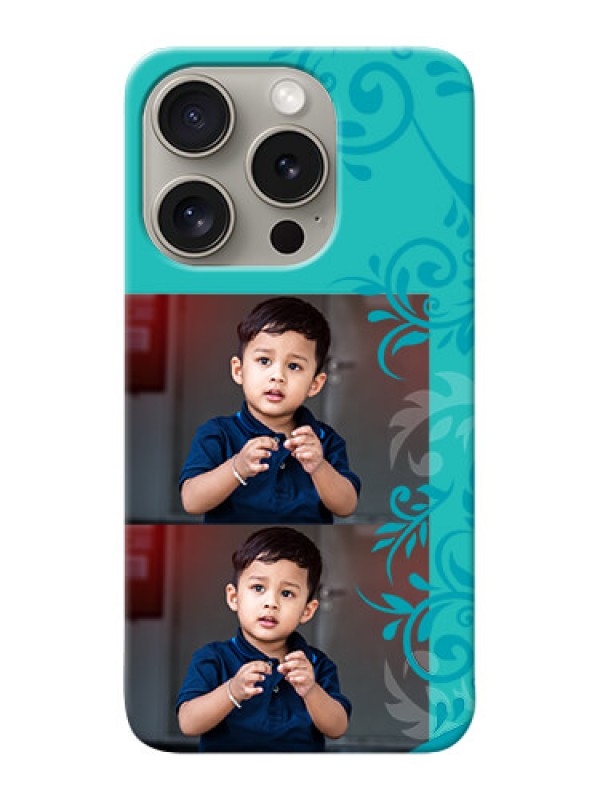 Custom iPhone 15 Pro Mobile Cases with Photo and Green Floral Design