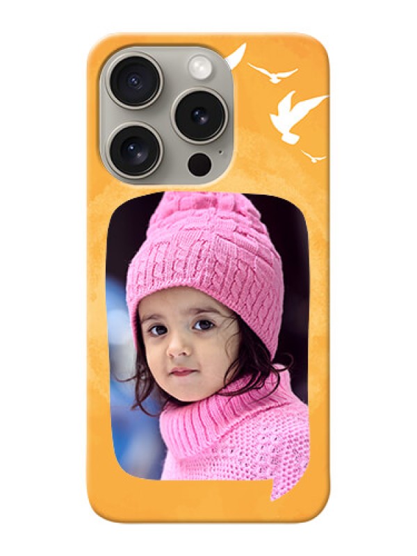 Custom iPhone 15 Pro Phone Covers: Water Color Design with Bird Icons