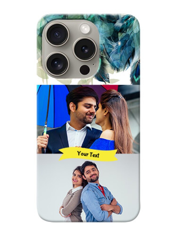 Custom iPhone 15 Pro Phone Cases: Image with Boho Peacock Feather Design