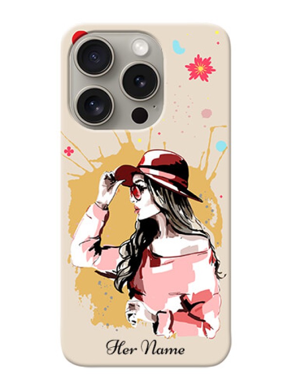 Custom iPhone 15 Pro Photo Printing on Case with Women with pink hat Design